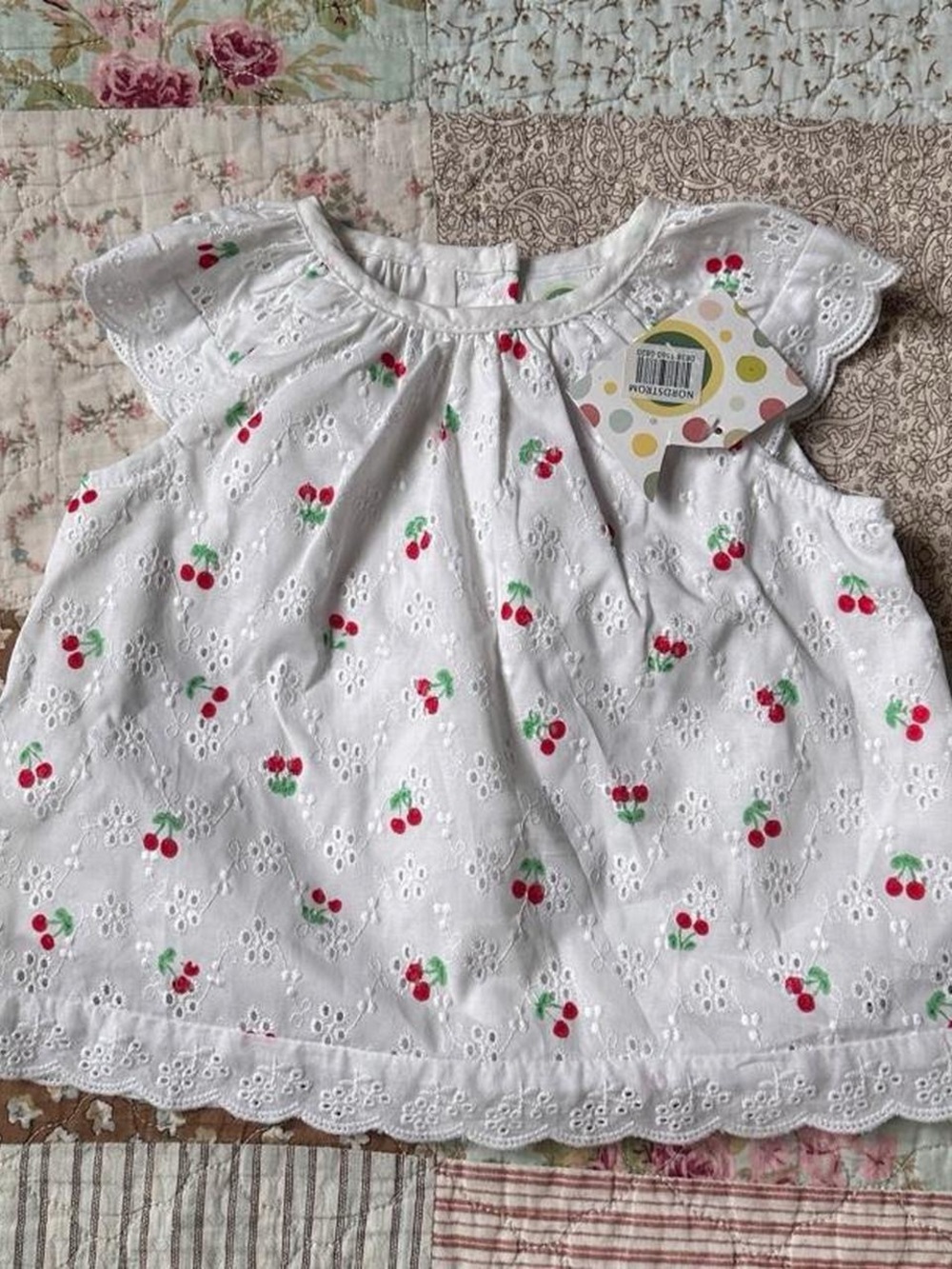 Little Me white cherry cotton baby girls' dress/top